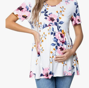 White Floral Babydoll Tunic Maternity Top XL